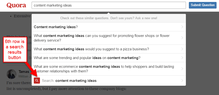 content marketing ideas drop down menu